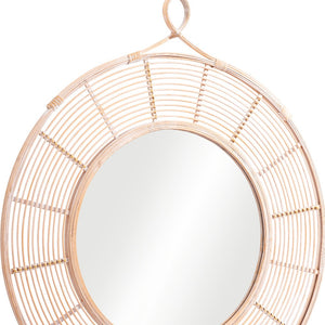 Homeroots 37" Natural Round Framed Accent Mirror  Glass 524076