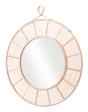 Homeroots 37" Natural Round Framed Accent Mirror  Glass 524076