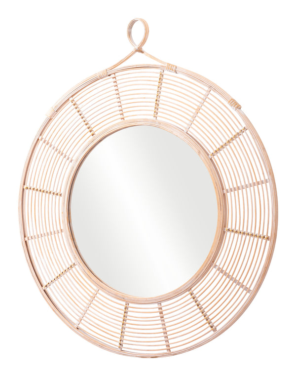 Homeroots 37" Natural Round Framed Accent Mirror  Glass 524076
