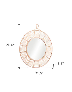 Homeroots 37" Natural Round Framed Accent Mirror  Glass 524076