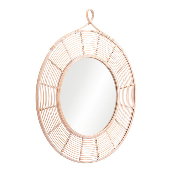 Homeroots 37" Natural Round Framed Accent Mirror  Glass 524076