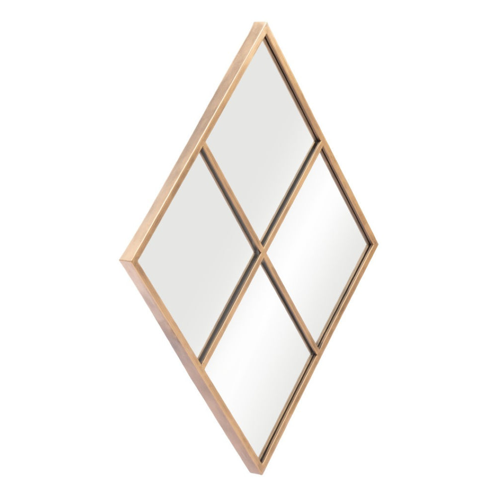 HomeRoots 41" Gold Diamond-Shaped Accent Mirror - Modern Steel Framed Elegance for Stylish Home Decor 524077