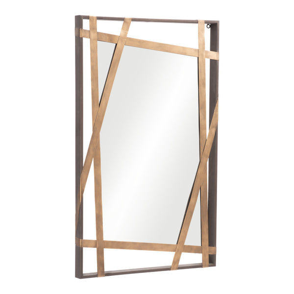 Homeroots 32" Gold And Black Accent Steel Mirror  Glass 524078