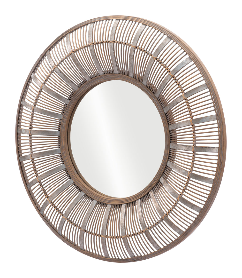 Homeroots 32" Brown Round Accent Mirror  Glass 524079