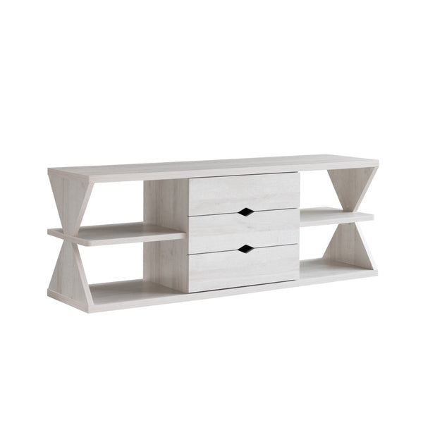 HomeRoots 60" White Wood TV Stand with Open Shelves and Hidden Drawers - Modern Storage Solution for Any Room 524081