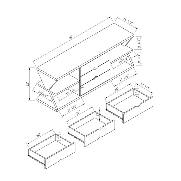 HomeRoots 60" White Wood TV Stand with Open Shelves and Hidden Drawers - Modern Storage Solution for Any Room 524081