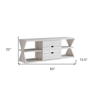 HomeRoots 60" White Wood TV Stand with Open Shelves and Hidden Drawers - Modern Storage Solution for Any Room 524081