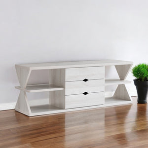 HomeRoots 60" White Wood TV Stand with Open Shelves and Hidden Drawers - Modern Storage Solution for Any Room 524081