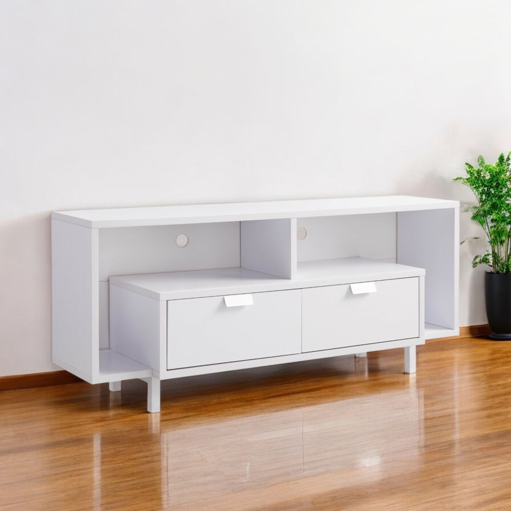 HomeRoots 60" White Wood TV Stand with Open Shelving & Enclosed Storage - Modern Design for Tidy Media Setup 524086