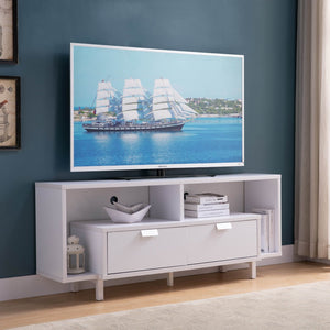 HomeRoots 60" White Wood TV Stand with Open Shelving & Enclosed Storage - Modern Design for Tidy Media Setup 524086