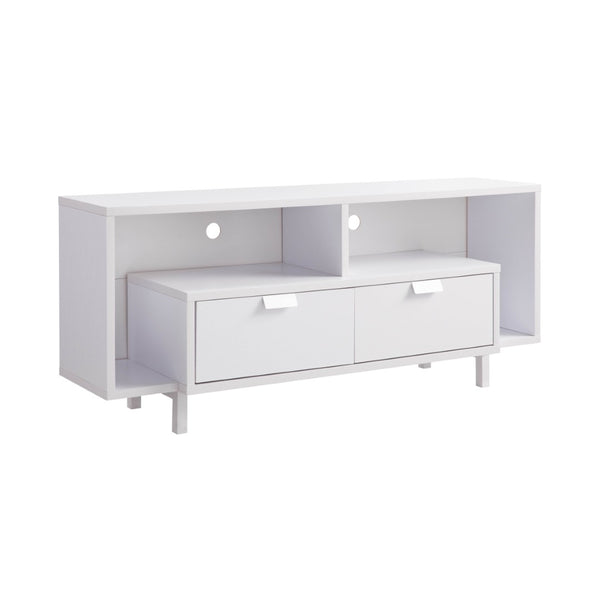 HomeRoots 60" White Wood TV Stand with Open Shelving & Enclosed Storage - Modern Design for Tidy Media Setup 524086
