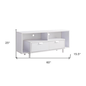 HomeRoots 60" White Wood TV Stand with Open Shelving & Enclosed Storage - Modern Design for Tidy Media Setup 524086