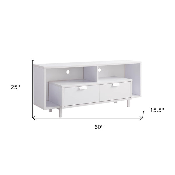 HomeRoots 60" White Wood TV Stand with Open Shelving & Enclosed Storage - Modern Design for Tidy Media Setup 524086