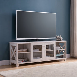 HomeRoots 60" Oak Wood TV Stand with Enclosed Storage & Open Shelving - Stylish Media Center for Any Room 524090