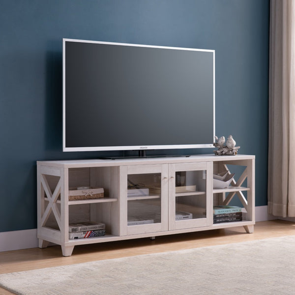 HomeRoots 60" Oak Wood TV Stand with Enclosed Storage & Open Shelving - Stylish Media Center for Any Room 524090