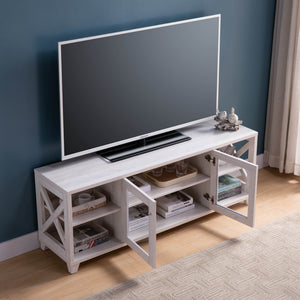 HomeRoots 60" Oak Wood TV Stand with Enclosed Storage & Open Shelving - Stylish Media Center for Any Room 524090
