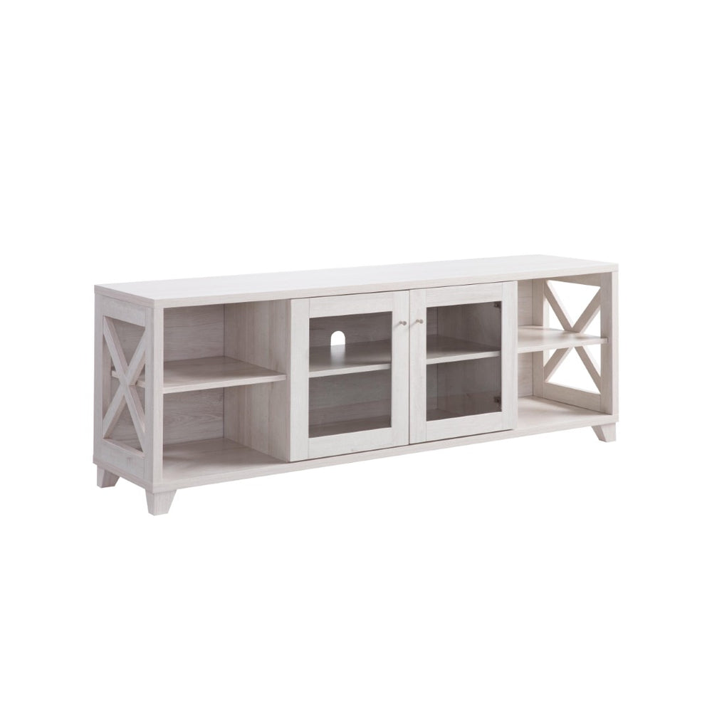 HomeRoots 60" Oak Wood TV Stand with Enclosed Storage & Open Shelving - Stylish Media Center for Any Room 524090