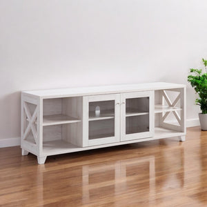 HomeRoots 60" Oak Wood TV Stand with Enclosed Storage & Open Shelving - Stylish Media Center for Any Room 524090