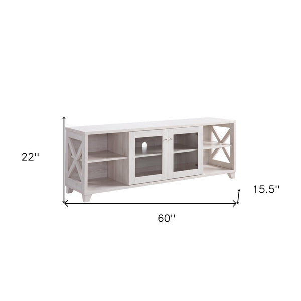 HomeRoots 60" Oak Wood TV Stand with Enclosed Storage & Open Shelving - Stylish Media Center for Any Room 524090