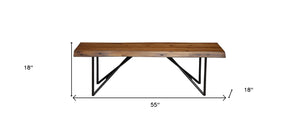Homeroots 55" Brown And Black Solid Wood Dining Bench  Metal 524092