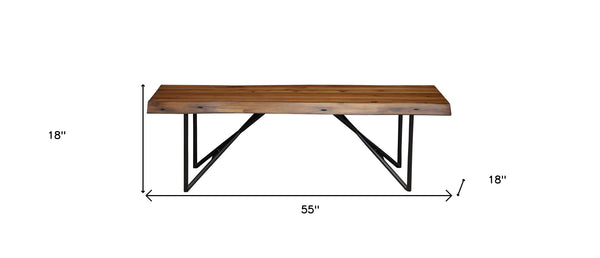 Homeroots 55" Brown And Black Solid Wood Dining Bench  Metal 524092
