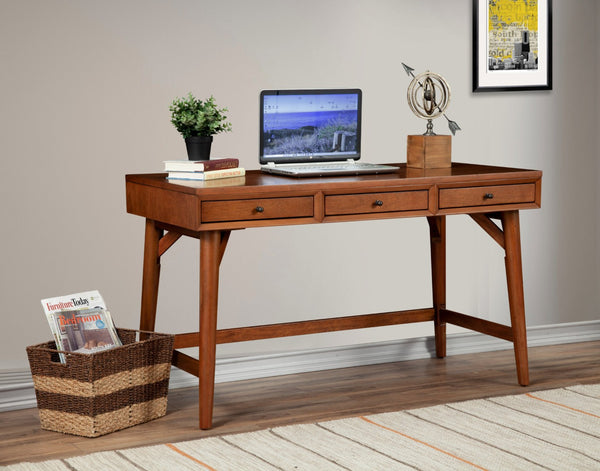 HomeRoots 52" Brown Writing Desk with Three Drawers & Bookcase – Stylish, Durable, Versatile Workspace Solution 524095