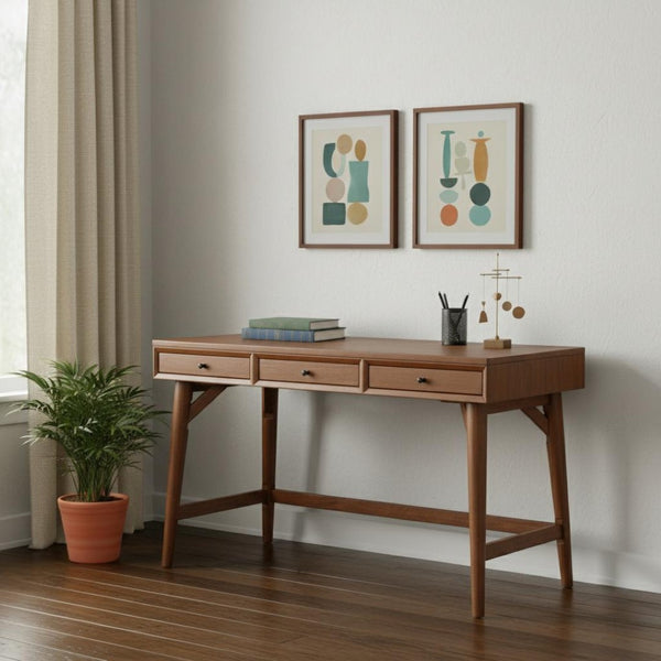 HomeRoots 52" Brown Writing Desk with Three Drawers & Bookcase – Stylish, Durable, Versatile Workspace Solution 524095