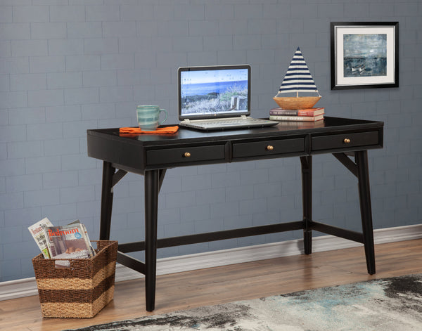Homeroots 52" Black Solid Manufactured Wood Writing Desk With Three Drawers   524097