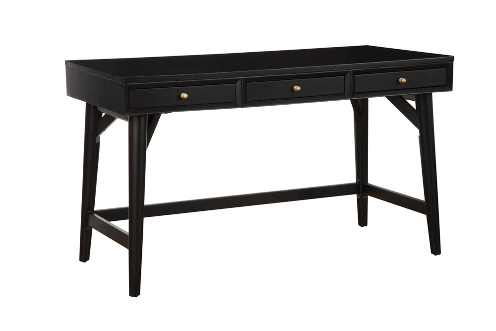 Homeroots 52" Black Solid Manufactured Wood Writing Desk With Three Drawers   524097