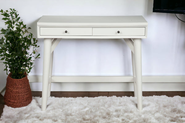 Homeroots 36" White Solid Manufactured Wood Writing Desk With Two Drawers   524098