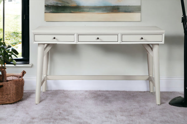 Homeroots 52" White Solid Manufactured Wood Writing Desk With Three Drawers   524099