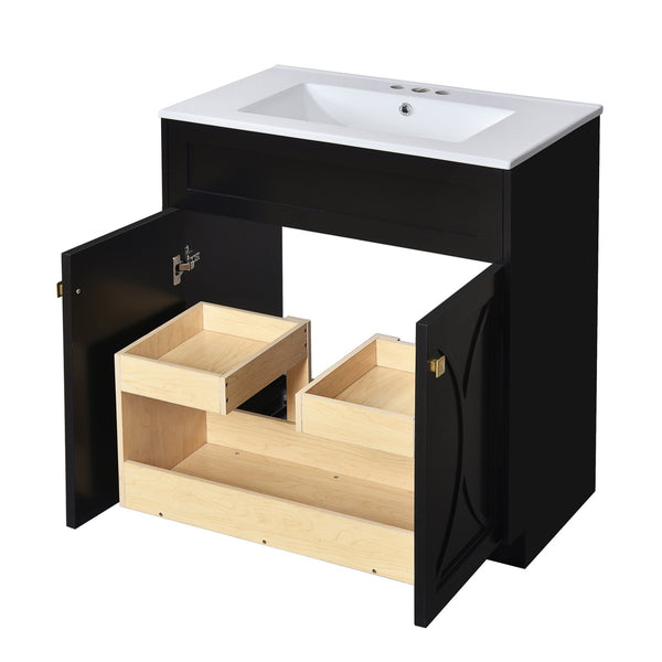 English Elm 30'' Modern Bathroom Vanity With Ceramic Sink, Soft-Close Doors, Gold Handles & Ample Storage Space N710P194898B