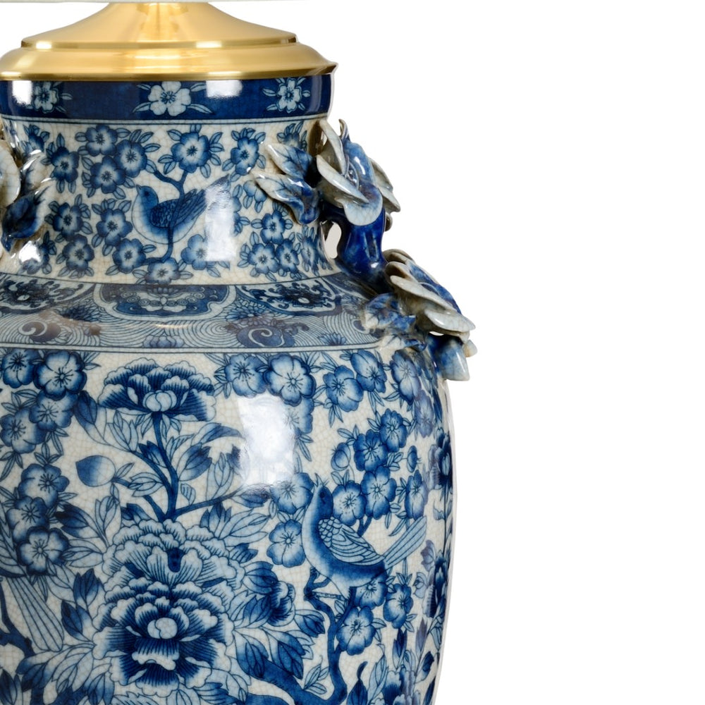 Wildwood Flowers Hand-Painted Porcelain Lamp With Mahogany Base, 35" Floral Accent Light For Living Rooms 5241