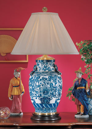 Wildwood Flowers Hand-Painted Porcelain Lamp With Mahogany Base, 35" Floral Accent Light For Living Rooms 5241