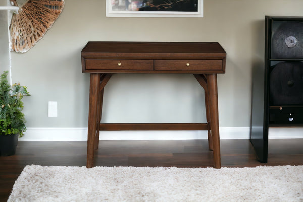 Homeroots 36" Brown Solid Manufactured Wood Writing Desk With Two Drawers   524100