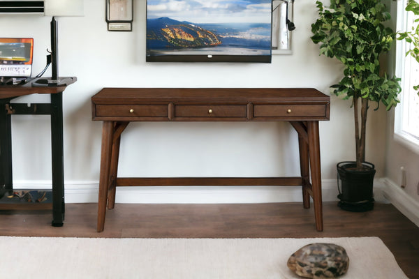 Homeroots 52" Brown Solid Manufactured Wood Writing Desk With Three Drawers   524101