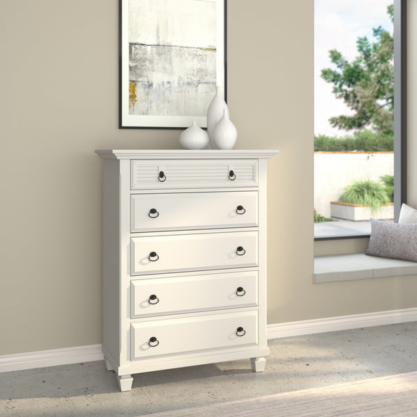 Homeroots 38" White Solid Wood Five Drawer Chest  Solid Wood 524102