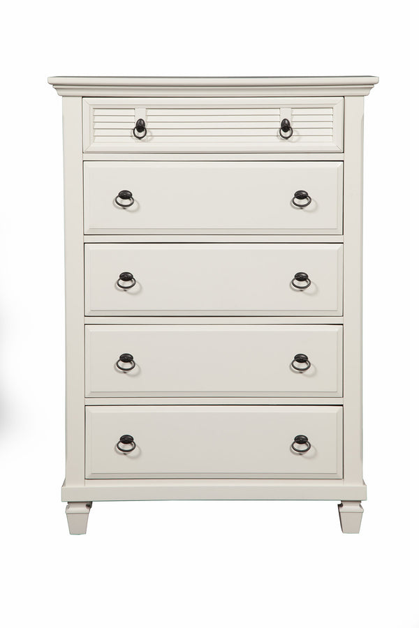 Homeroots 38" White Solid Wood Five Drawer Chest  Solid Wood 524102