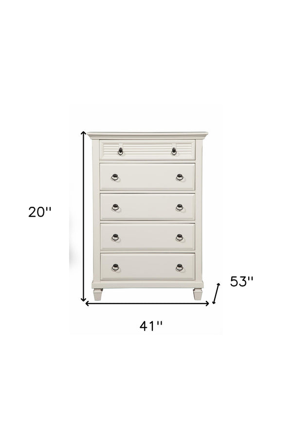 Homeroots 38" White Solid Wood Five Drawer Chest  Solid Wood 524102