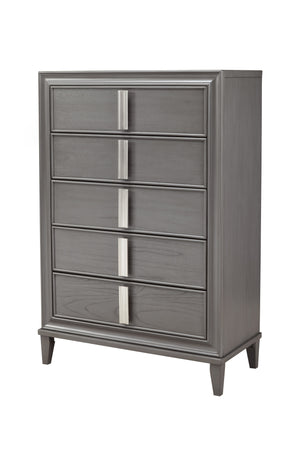 Homeroots 38" Gray Solid Wood Five Drawer Chest  Solid Wood 524103