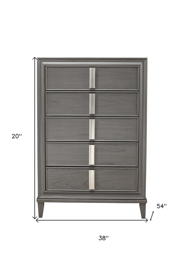 Homeroots 38" Gray Solid Wood Five Drawer Chest  Solid Wood 524103