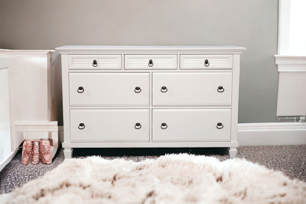 Homeroots 62" White Solid Wood Seven Drawer Double Dresser  Solid Wood 524108