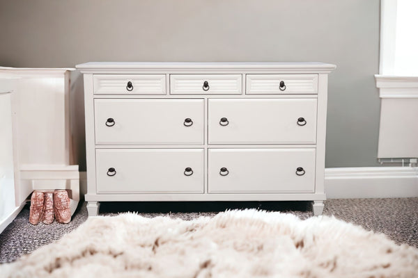Homeroots 62" White Solid Wood Seven Drawer Double Dresser  Solid Wood 524108