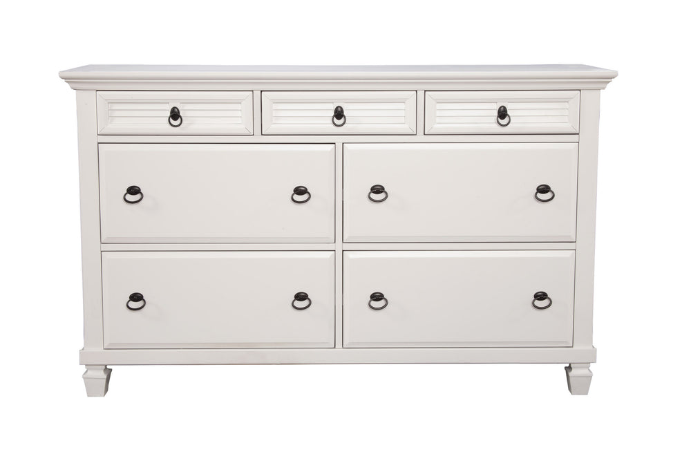 Homeroots 62" White Solid Wood Seven Drawer Double Dresser  Solid Wood 524108