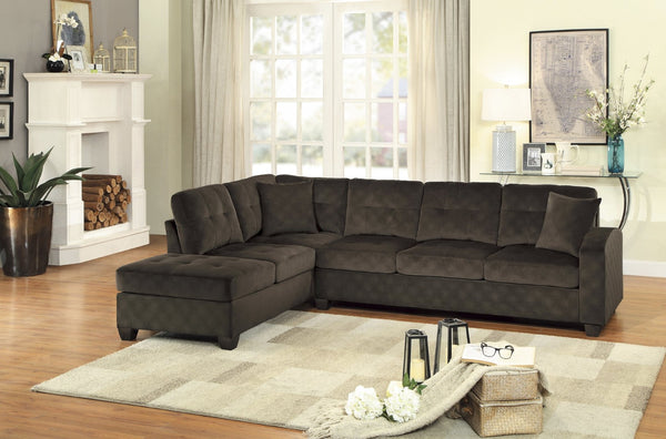 English Elm 2-piece Tufted Microfiber Sectional Reversible Chaise Pocket Coil Modern Living Room Chocolate B011S01323