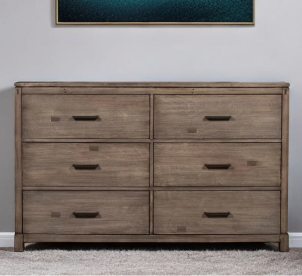 Homeroots 60" Gray Solid Wood Six Drawer Double Dresser  Solid Wood 524110