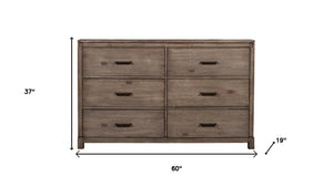 HomeRoots 60" Gray Solid Wood Six Drawer Double Dresser – Timeless Storage Solution for Modern and Rustic Spaces 524110