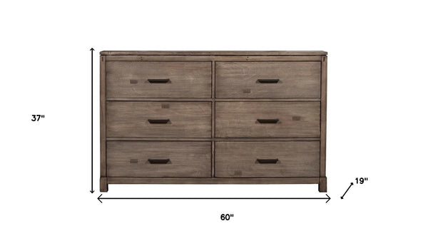 HomeRoots 60" Gray Solid Wood Six Drawer Double Dresser – Timeless Storage Solution for Modern and Rustic Spaces 524110