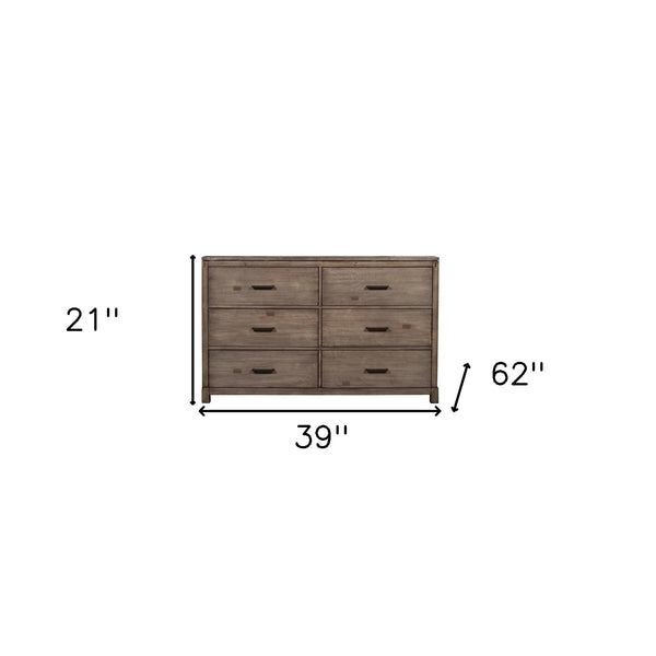 Homeroots 60" Gray Solid Wood Six Drawer Double Dresser  Solid Wood 524110