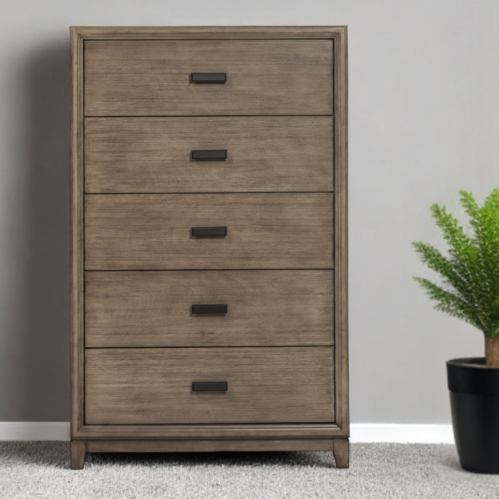 Homeroots 32" Gray Solid Wood Five Drawer Chest  Solid Wood 524113